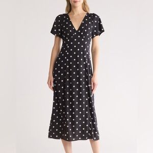 Madewell Black Polka Dot V-Neck Midi Dress